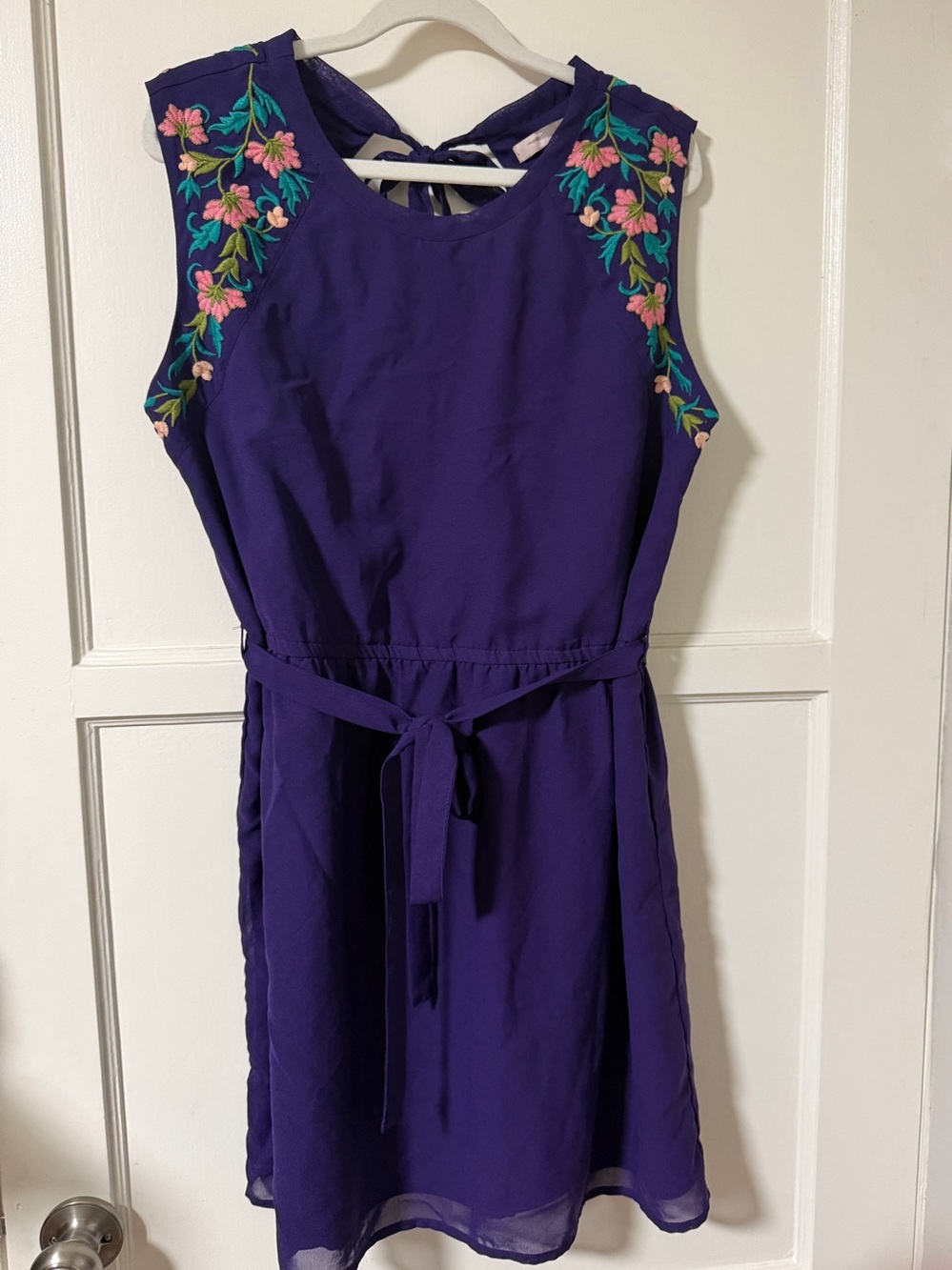 Forever 21 Purple Dress with Pink & Teal Floral Embroidery Size L